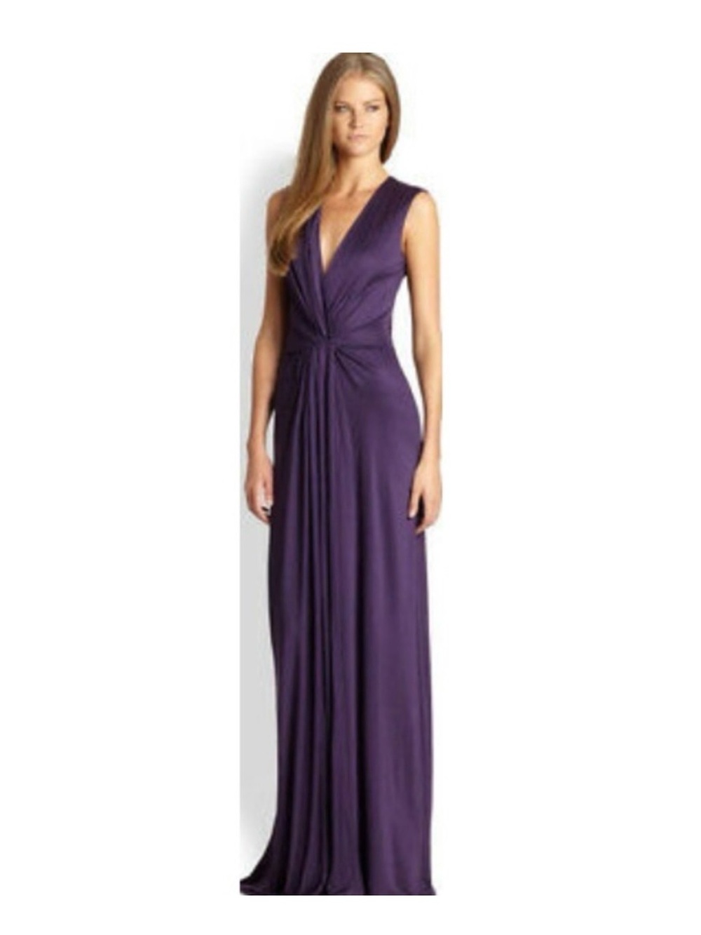 NWT L'AGENCE PURPLE STRETCH SILK RUCHED FRONT MAXI DRESS SIZE XS